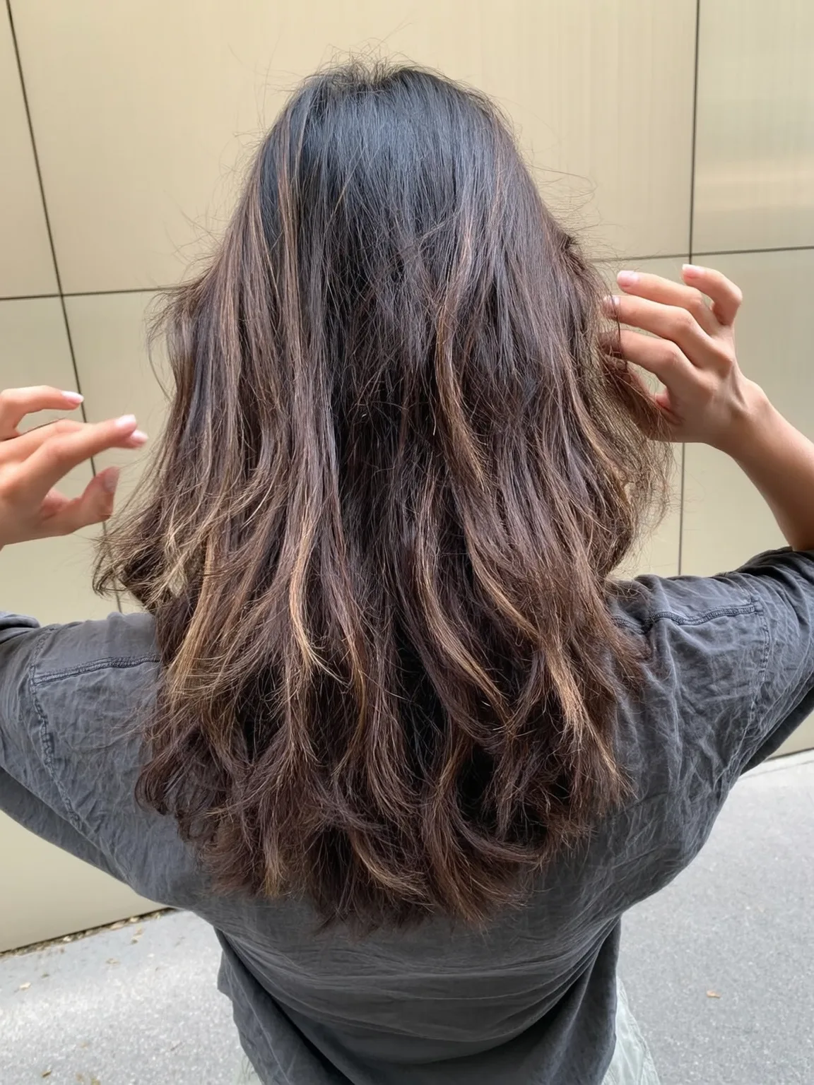 Voluminous Wavy Layers with Dark Chocolate Balayage Highlights